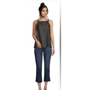 Time and Tru Womens LARGE High Neck Halter Top Tie Knot Sleeveless Black Gray